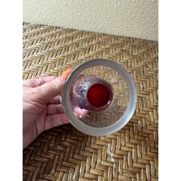 Vintage Floral Silver Over Lay Glass Bud Vase Red & Black - Picture 6 of 8